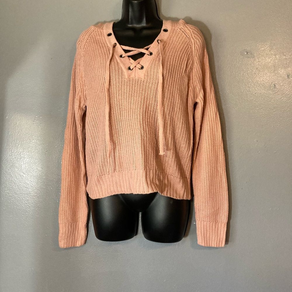 Rue21 Blush Lace-Up V-Neck Sweater